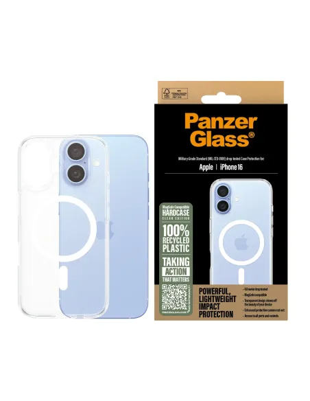 PanzerGlass ® HardCase Transparent w. White MagSafe iPhone 16 funda para teléfono móvil Transparente