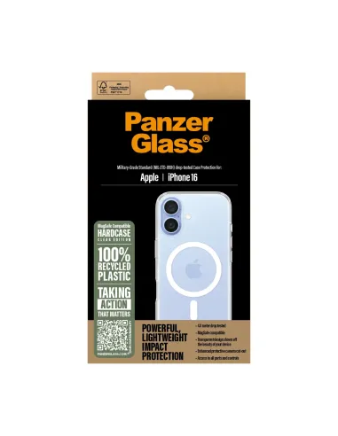 PanzerGlass ® HardCase Transparent w. White MagSafe iPhone 16 funda para teléfono móvil Transparente