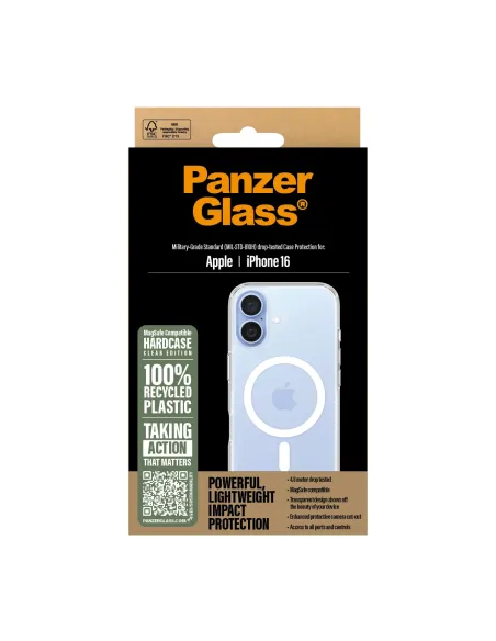 PanzerGlass ® HardCase Transparent w. White MagSafe iPhone 16 funda para teléfono móvil Transparente