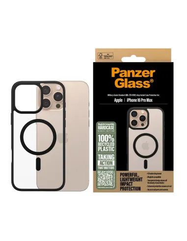 PanzerGlass ® HardCase Transparent w. Black MagSafe & Frame iPhone 16 Pro Max funda para teléfono móvil Transparente