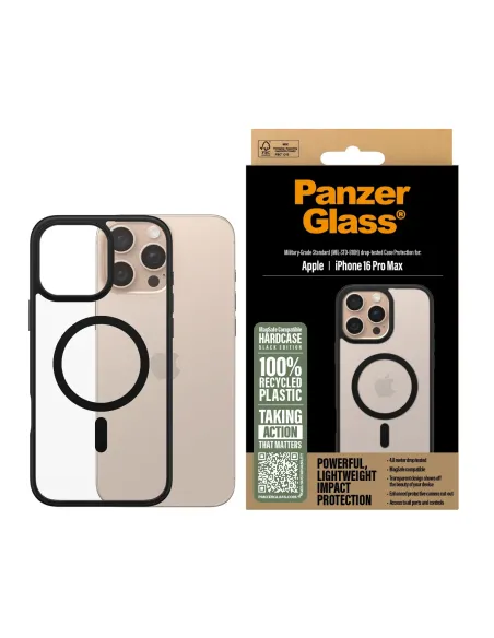 PanzerGlass ® HardCase Transparent w. Black MagSafe & Frame iPhone 16 Pro Max funda para teléfono móvil Transparente