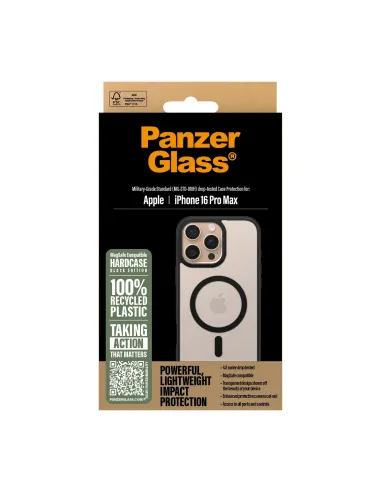 PanzerGlass ® HardCase Transparent w. Black MagSafe & Frame iPhone 16 Pro Max funda para teléfono móvil Transparente