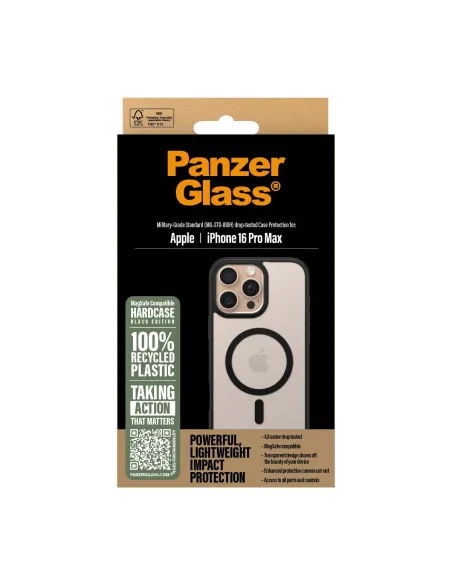 PanzerGlass ® HardCase Transparent w. Black MagSafe & Frame iPhone 16 Pro Max funda para teléfono móvil Transparente