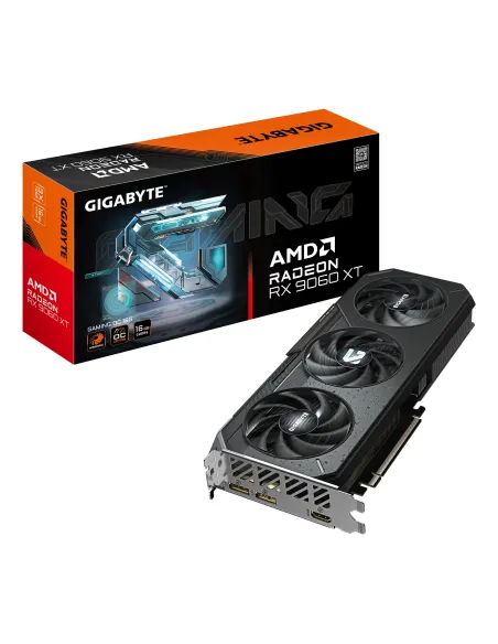 GIGABYTE Radeon RX 9060 XT GAMING OC 16G Tarjeta Gráfica - 16GB GDDR6, 128bit, PCI-E 5.0, 3320 MHz Frecuencia del núcleo, 2 x