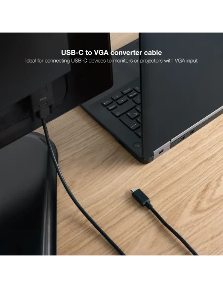 Nanocable Cable Conversor USB-C M a VGA M, 1.8 m, Negro