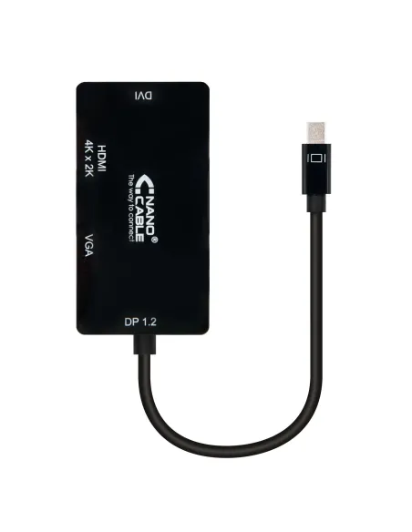 Nanocable Conversor Mini DisplayPort a VGA   HDMI, 3 en 1, DP 1.2 M-VGA H-HDMI H 4K, Negro, 15 cm