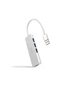 Nanocable Hub USB-A 3.0. a 4xUSB3.0, USB-A M-USB 3.0 H, Aluminio, Color Plata, 18 cm