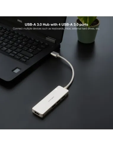 Nanocable Hub USB-A 3.0. a 4xUSB3.0, USB-A M-USB 3.0 H, Aluminio, Color Plata, 18 cm