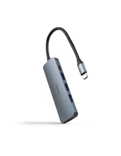 Nanocable Hub USB-C 5 en 1, Conversor USB-C 3.1 a 3xUSB-A 3.0 + USB-C PD + HDMI, Aluminio, Gris, 18 cm