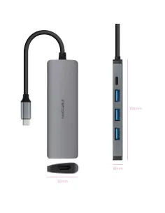 Nanocable Hub USB-C 5 en 1, Conversor USB-C 3.1 a 3xUSB-A 3.0 + USB-C PD + HDMI, Aluminio, Gris, 18 cm 2
