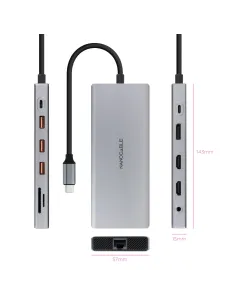 Nanocable Hub USB-C 12 en 1, Conversor USB-C 3.1 a 3xUSB-A 3.2 + USB-C 3.2 + USB-C PD + 2xHDMI 4K@60Hz + DP 4K@60Hz + RJ45 2