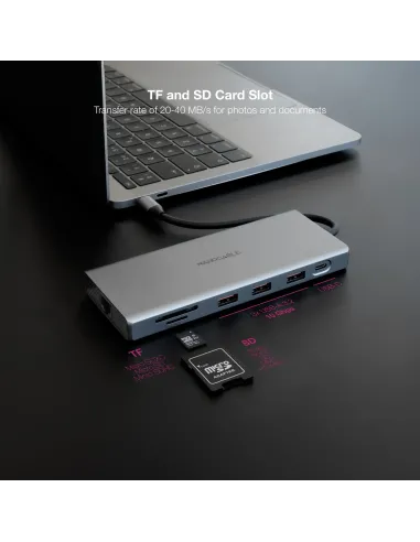 Nanocable Hub USB-C 12 en 1, Conversor USB-C 3.1 a 3xUSB-A 3.2 + USB-C 3.2 + USB-C PD + 2xHDMI 4K@60Hz + DP 4K@60Hz + RJ45