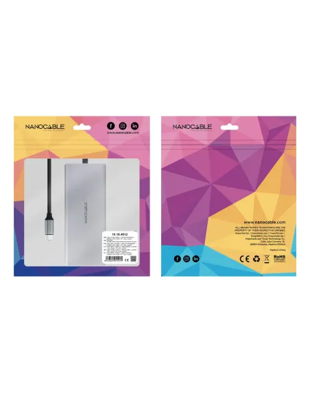 Nanocable Hub USB-C 12 en 1, Conversor USB-C 3.1 a 3xUSB-A 3.2 + USB-C 3.2 + USB-C PD + 2xHDMI 4K@60Hz + DP 4K@60Hz + RJ45