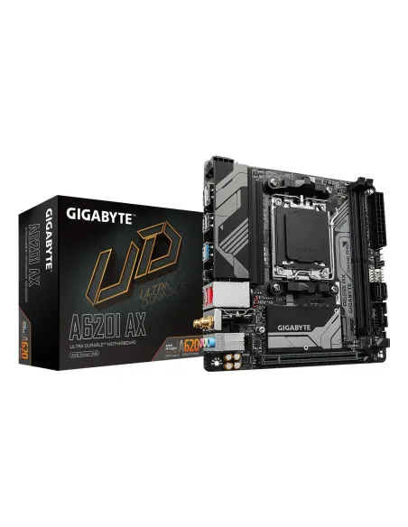 GIGABYTE A620I AX Placa base - Soporta CPUs AMD Ryzen 8000, VRM digital de 5+2+1 fases, hasta 6400MHz DDR5 (OC), 1xPCIe 4.0