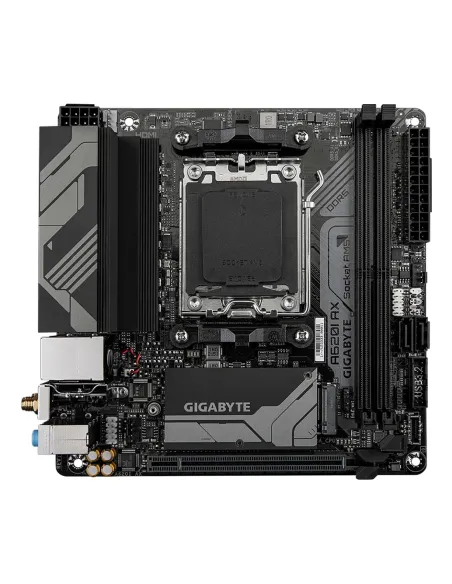 GIGABYTE A620I AX Placa base - Soporta CPUs AMD Ryzen 8000, VRM digital de 5+2+1 fases, hasta 6400MHz DDR5 (OC), 1xPCIe 4.0