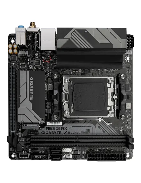GIGABYTE A620I AX Placa base - Soporta CPUs AMD Ryzen 8000, VRM digital de 5+2+1 fases, hasta 6400MHz DDR5 (OC), 1xPCIe 4.0