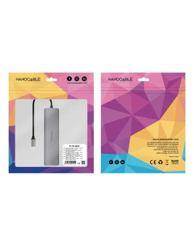 Nanocable Hub USB-C 8 en 1, Conversor USB-C 3.1 a 2xUSB-A 3.0 + 3xUSB-C 3.0 + USB-C PD + HDMI 4K@60Hz + Audio Jack 3.5,