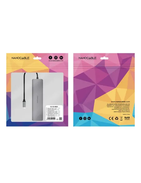 Nanocable Hub USB-C 8 en 1, Conversor USB-C 3.1 a 2xUSB-A 3.0 + 3xUSB-C 3.0 + USB-C PD + HDMI 4K@60Hz + Audio Jack 3.5,