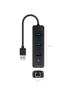Nanocable Hub USB-A 3.0 a 3xUSB-A 3.0 + RJ45, USB-A M- USB-A M-RJ45 H, Negro, 15 cm 2