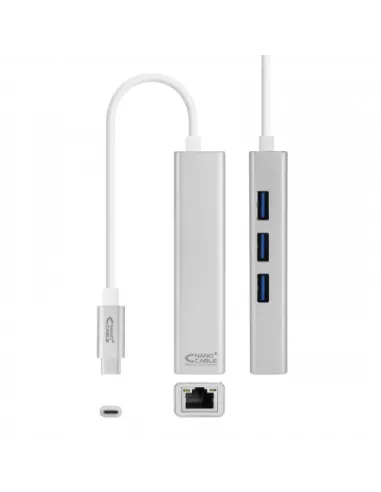 Nanocable Conversor USB-C a Ethernet Gigabit + 3xUSB 3.0, Plata, 15 cm