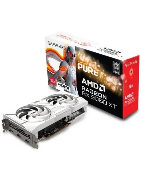 VGA SAPPHIRE PURE RX 9060 XT GAMING OC,AMD,RX9060XT,16GB,GDDR6,128BIT,2HDMI+2DP,ARGB,COLOR BLANCO (3 VENTILADORES)