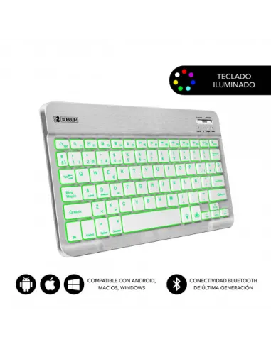 SUBBLIM Teclado Retroiluminado Bluetooth Smart Backlit BT Keyboard Silver