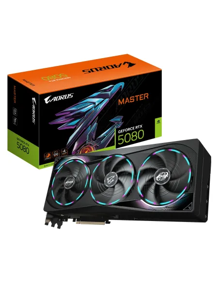 GIGABYTE AORUS GeForce RTX 5080 MASTER 16G Tarjeta Gráfica - 16GB GDDR7, 256 bits, PCI-E 5.0, 2805MHz Core Clock, 3 x