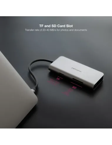 Nanocable Hub USB-C 8 en 1, Conversor USB-C 3.1 a 3xUSB-A 3.0 + HDMI 4K@60Hz + USB-C PD + RJ45 1Gbps + TF + SD, Aluminio, Gris,