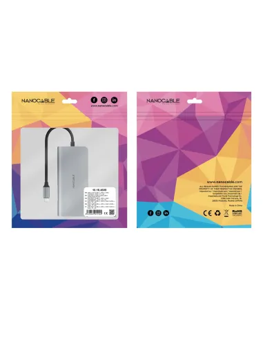 Nanocable Hub USB-C 8 en 1, Conversor USB-C 3.1 a 3xUSB-A 3.0 + HDMI 4K@60Hz + USB-C PD + RJ45 1Gbps + TF + SD, Aluminio, Gris,