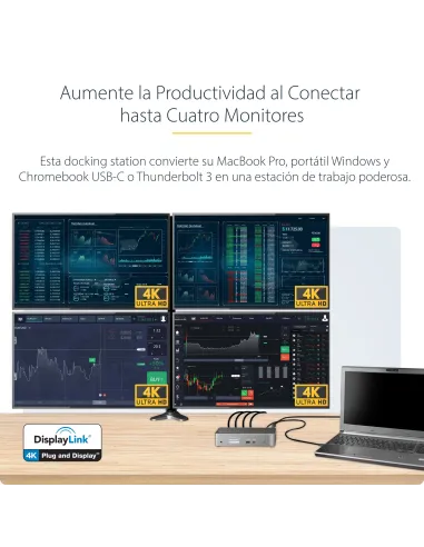 StarTech.com Mini Docking Station USB-C - Replicador de Puertos para 4 Monitores DisplayPort y HDMI 4K 60Hz - con PD de 100W -