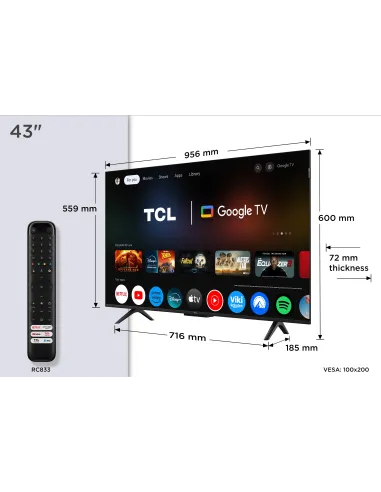 TCL P7K 43P7K Televisor 109,2 cm (43") 4K Ultra HD Smart TV Wifi Metálico 430 cd   m²