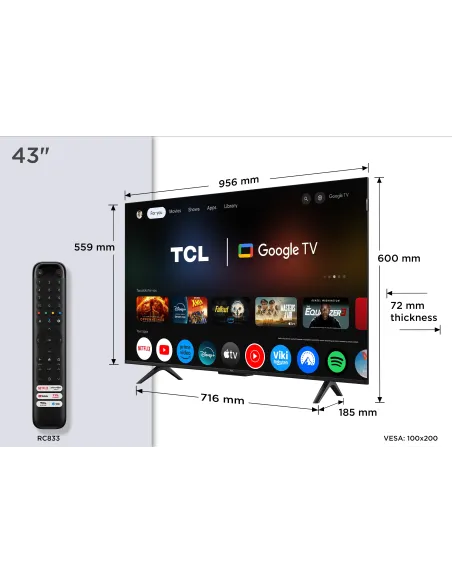 TCL P7K 43P7K Televisor 109,2 cm (43") 4K Ultra HD Smart TV Wifi Metálico 430 cd   m²