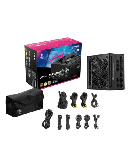 MSI MPG A1250GS PCIE5 unidad de fuente de alimentación 1250 W 20+4 pin ATX ATX Negro