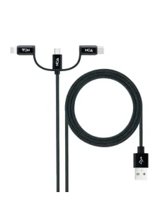 Nanocable Cable USB 3 en 1 Carga/Datos USB-A a USB-C/Micro USB/Lightning 1 m, Negro