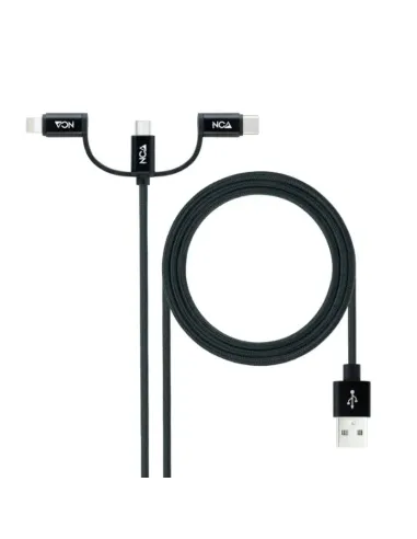 Nanocable Cable USB 3 en 1 Carga/Datos USB-A a USB-C/Micro USB/Lightning 1 m, Negro