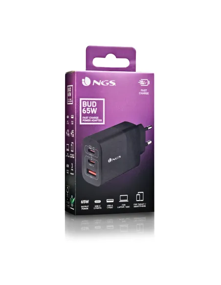 NGS BUD 65W Universal Negro Corriente alterna Carga rápida Interior
