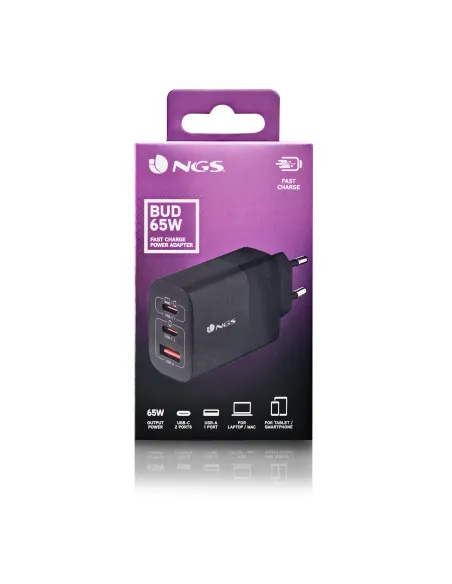 NGS BUD 65W Universal Negro Corriente alterna Carga rápida Interior