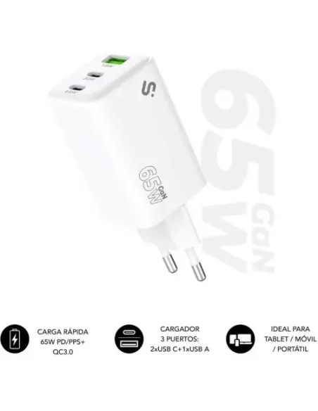 SUBBLIM CARGADOR GAN 65W CHARGER USB C+C+A