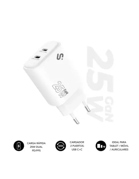 SUBBLIM CARGADOR GAN 25W CHARGER USB C+C