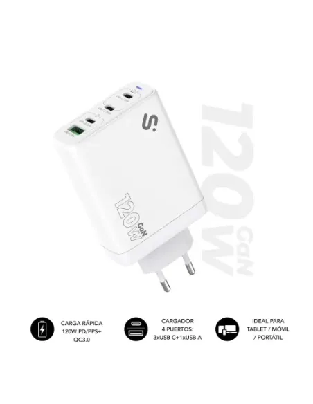SUBBLIM CARGADOR GAN 120W CHARGER USB C+C+C+A