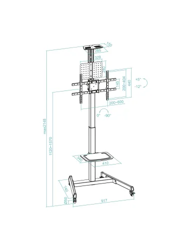 TooQ “COMETA” Soporte de Suelo con Ruedas con Regulación de Altura para Pantallas 37"- 70", Rotación 90°, Negro
