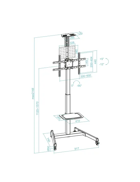 TooQ “COMETA” Soporte de Suelo con Ruedas con Regulación de Altura para Pantallas 37"- 70", Rotación 90°, Negro