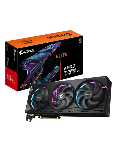 GIGABYTE AORUS Radeon RX 9070 XT ELITE 16G Tarjeta Gráfica - 16GB GDDR6, 256 bits, PCI-E 5.0, 3100 MHz Frecuencia Base, 2 x
