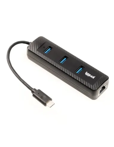 iggual Hub tipo C x 3 puertos USB 3.1+RJ45 Carbon