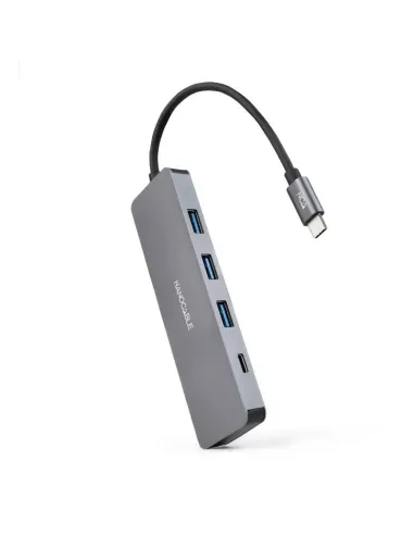 Nanocable Hub USB-C a 3xUSB3.0/H + 1xUSB-C/H Aluminio 10 cm, Gris