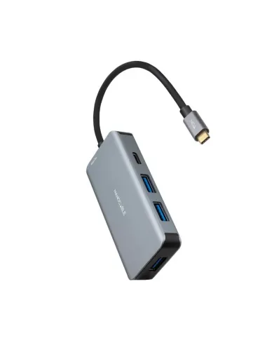 Nanocable HUB USB-C 5 en 1, Conversor 3.2 GEN1 5G a 3 x USB-A 3.0 + USB-C + USB-C PD 100W, Aluminio, 15 cm, Gris