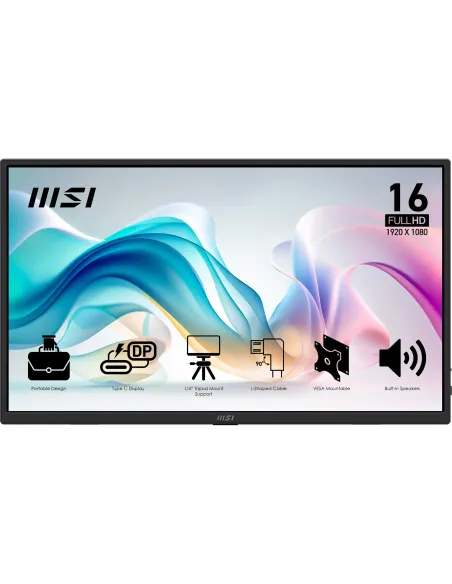 MSI PRO MP165 E6 monitor o TV portátil Monitor portátil Negro 39,6 cm (15.6") LED 1920 x 1080 Pixeles MSI PRO MP165 E6 monitor o TV portátil Monitor portátil Negro 39,6 cm (15.6") LED 1920 x 1080 Pixeles