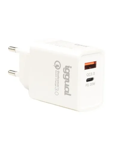 iggual Cargador doble USB QC3.0 + tipo C PD 20W