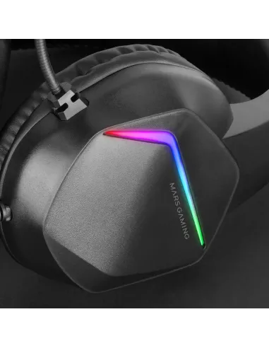 Mars Gaming MH122 Negro, Cascos Gaming FRGB Over Ear con Micrófono, Sonido HiFi, Cancelación de Sonido, Ultraligeros, PS4 PS5