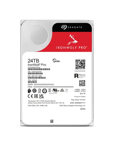 Seagate IronWolf Pro ST24000NT002 disco duro interno 24 TB 7200 RPM 512 MB 3.5" Serial ATA III